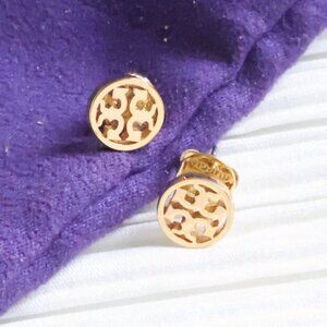 Tory Burch Miller Gold Logo Circle Stud Earrings